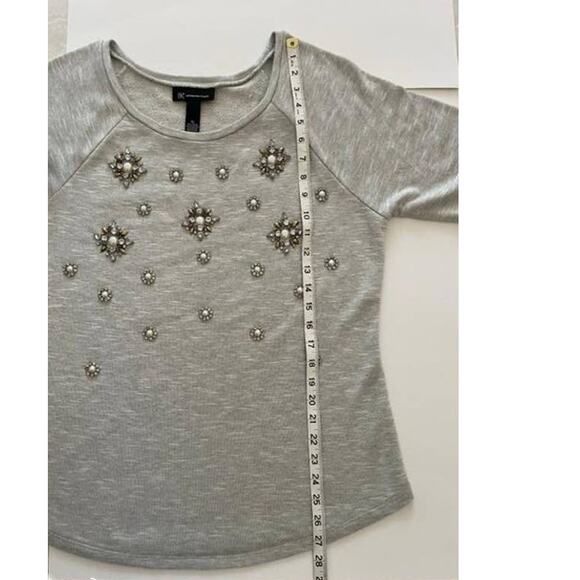 INC‎ Three Jeweled Embellishments Quarter Sleeve Top Sweatshirt Size X-Large - Picture 8 of 8